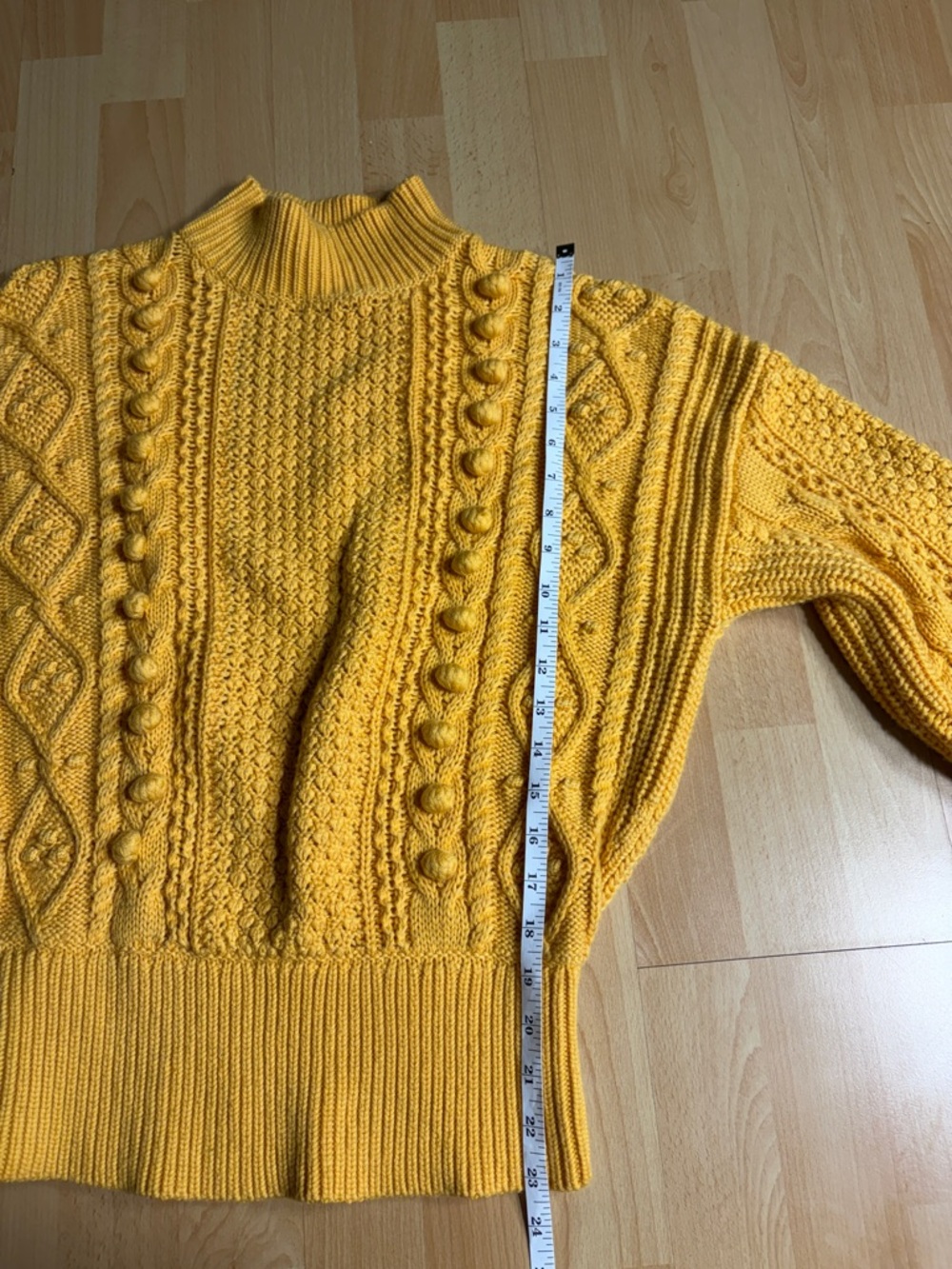 Sezane Amaury Cableknit Bobble Mustard Yellow High Neck Sweater Wool Blend - Picture 14 of 14